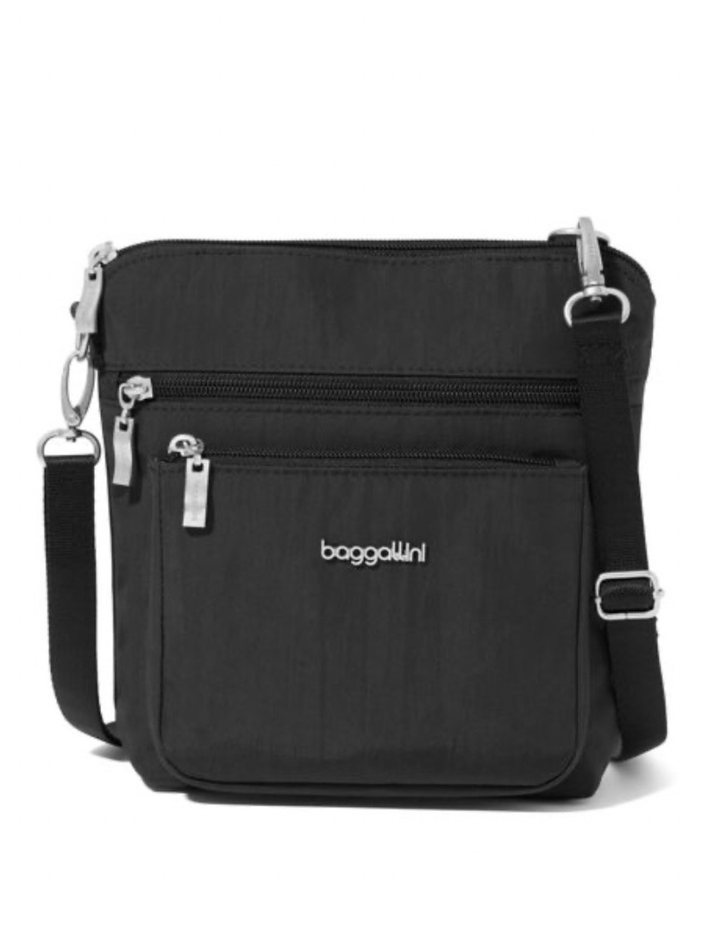 Baggallini Black Compact Crossbody with Silver Hardware